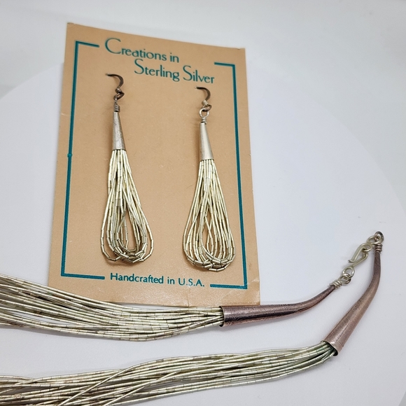 Creations In Sterling Sliver Muli Strand Liquid Necklace & Earrings - Picture 5 of 10